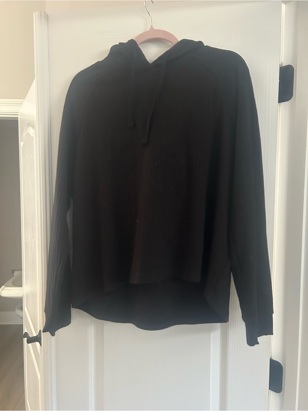 Danskin Black Ribbed Hooded Pullover